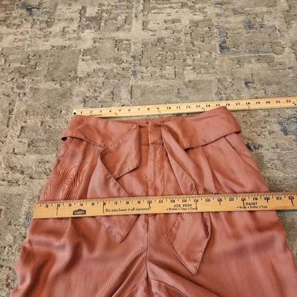 Cartonnier Anthropologie pink rose high waist tie front tapered flowy pants 10 - Picture 15 of 15